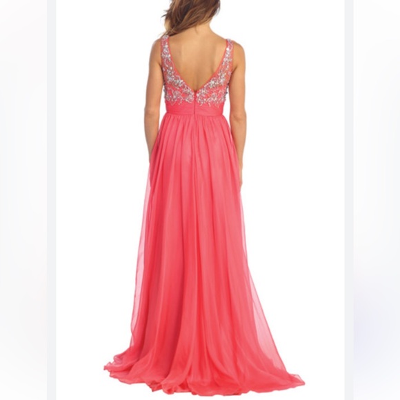 NIGHT STUDIO Coral Rhinestone PROM Embroidered Bodice  Bridesmaid Dress 8 - Picture 2 of 16